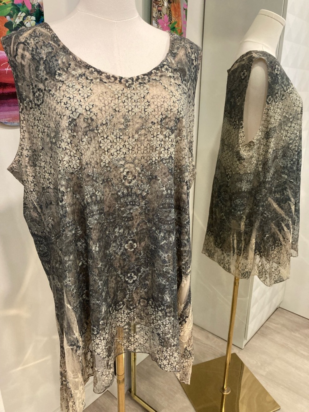 Brittany Black Sheer Sleeveless Tunic in Black and Cream Floral Print